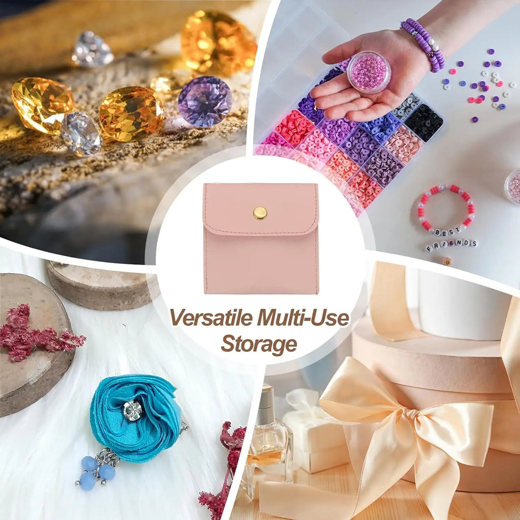 6/12PCS Small Jewelry Pouch PU Leather Square Snap Button Travel Bracelet Packaging Earrings Rings Necklaces Compact Organizer Oasis Select