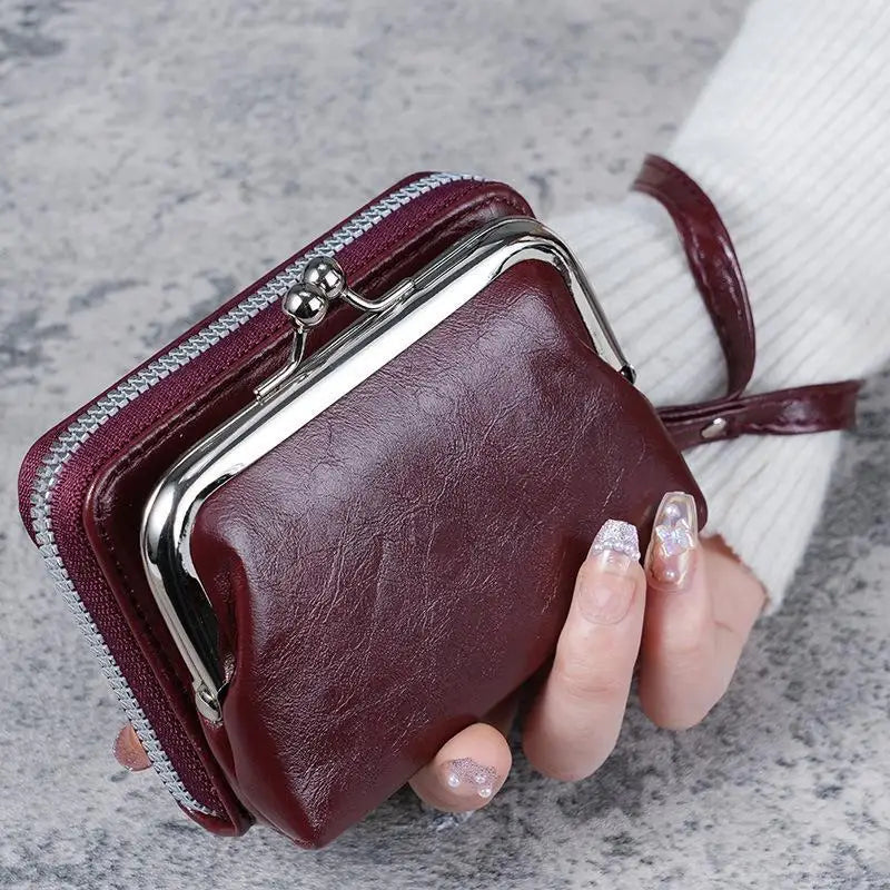 Women's PU Leather Wristlet Coin Purse | Dual Compartment Mini Wallet
