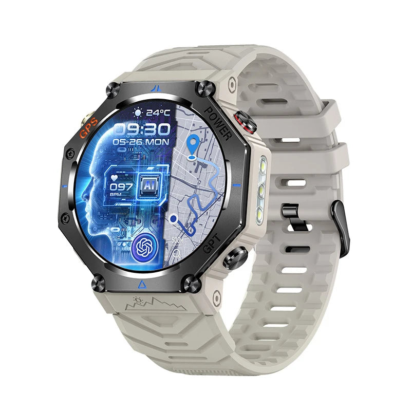 1.39" Men Women Outdoor Compass Smartwatch Sport GPS Smart Watch Flashlight 3ATM Waterproof GPT Bracelet Blue Tooth Call Health Oasis Select GRGRS