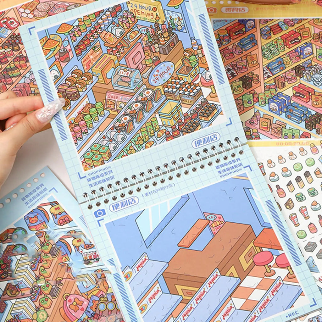 Scene Sticker Book 3D Cabin Scene Stickers Book Visual Stacking Cartoon Scene Sticker Collection DIY Cabin Scene Toy Stickers Oasis Select