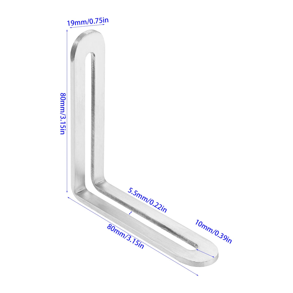 4Pcs 3mm Thick Multi-Size Heavy Duty Furniture Shelf Wall Support ,Silver Stainless Steel 90° Slotted Corner Braces with Screws Oasis Select 19 x 80 x 80mm