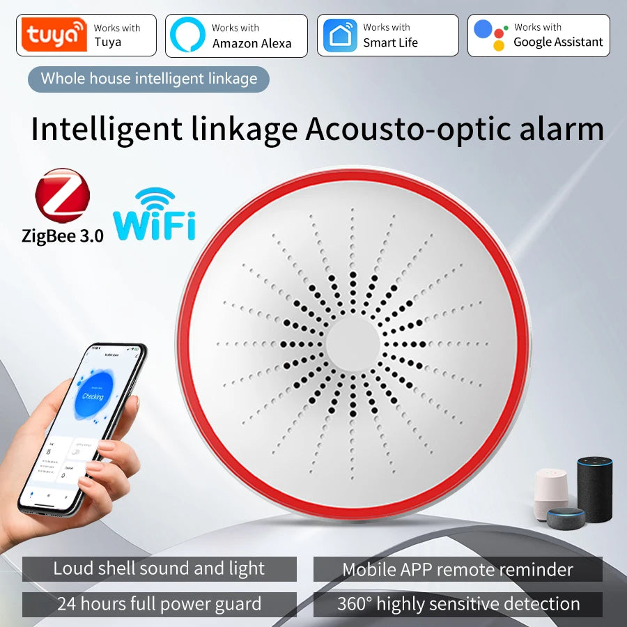 Tuya WiFi Zigbee Smart Siren Alarm 100dB – Alexa Compatible Smart Siren Alarm Oasis Select