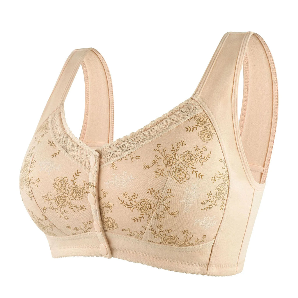 Mother Front Open Buckle Bra Underwear Brassiere Large Size Bra Without Steel Ring Thin Section Vest Type Mom breathable Brassie Oasis Select Beige 48