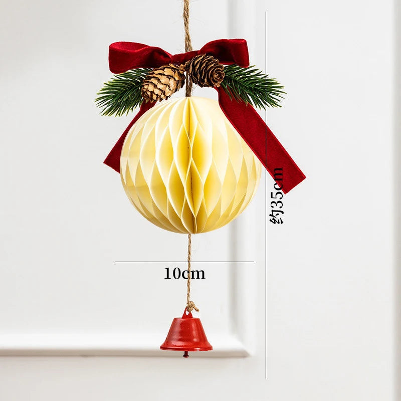 Christmas Honeycomb Bell Ornament – Paper & Velvet Hanging Decor