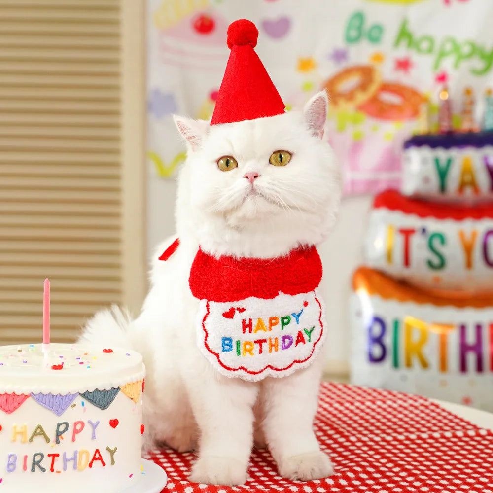 Pet Dog Cat Birthday Dress Bib Party Supplies Saliva Towel Felt Hat Oasis Select Red Suit