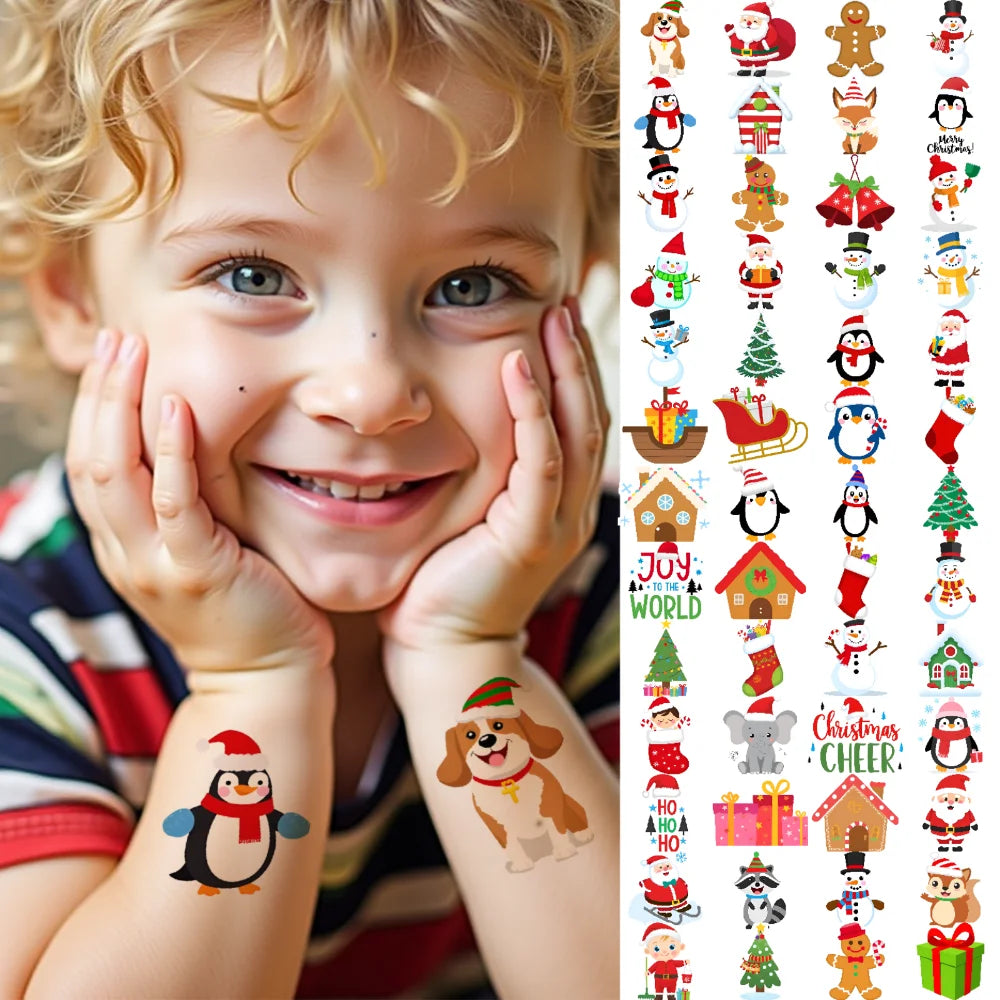 63-Piece Christmas Temporary Tattoo Stickers – Waterproof & Fun