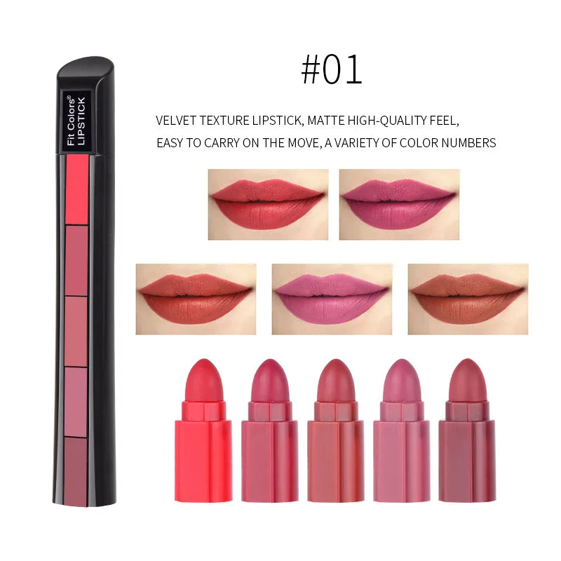 SADOER 5-in-1 Matte Velvet Lipstick Set – 5 Shades Long-Lasting