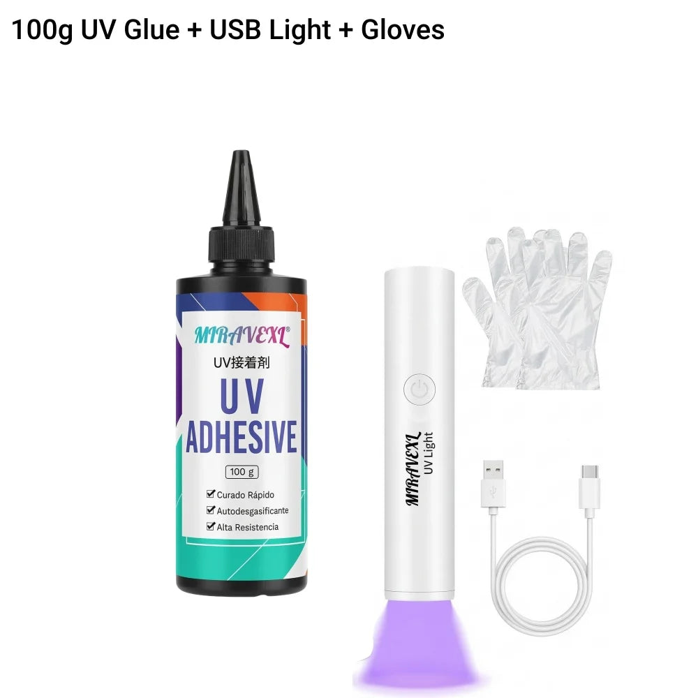Clear UV Resin Kit With Upgraded Flashlight Fast Curing Hard Epoxy Glue For Jewelry Making Glass Plastic Craft & DIY Repair Tool Oasis Select Full Kit