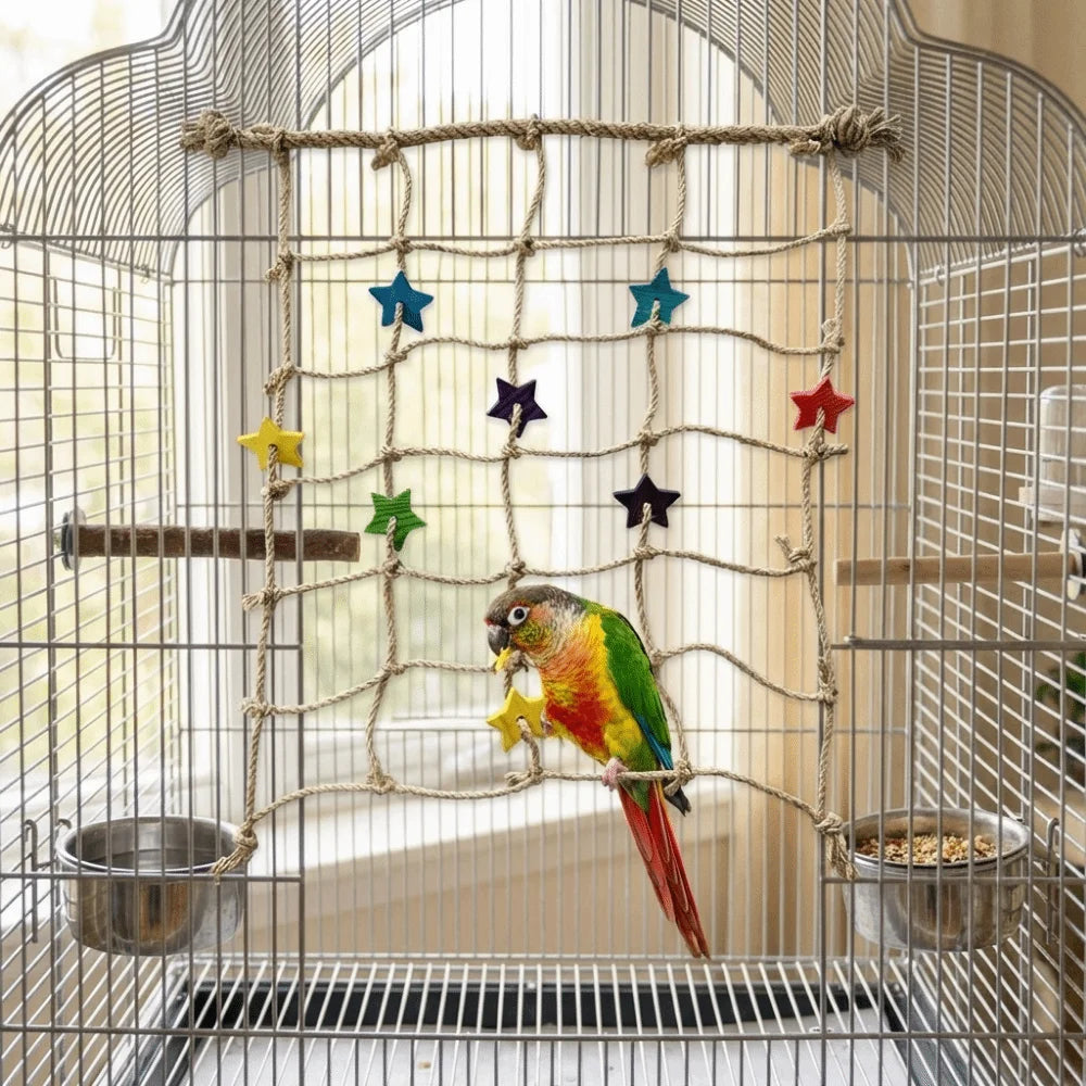 Colorful Parrot Climbing Net Bird Swing Rope Toy with Hook
