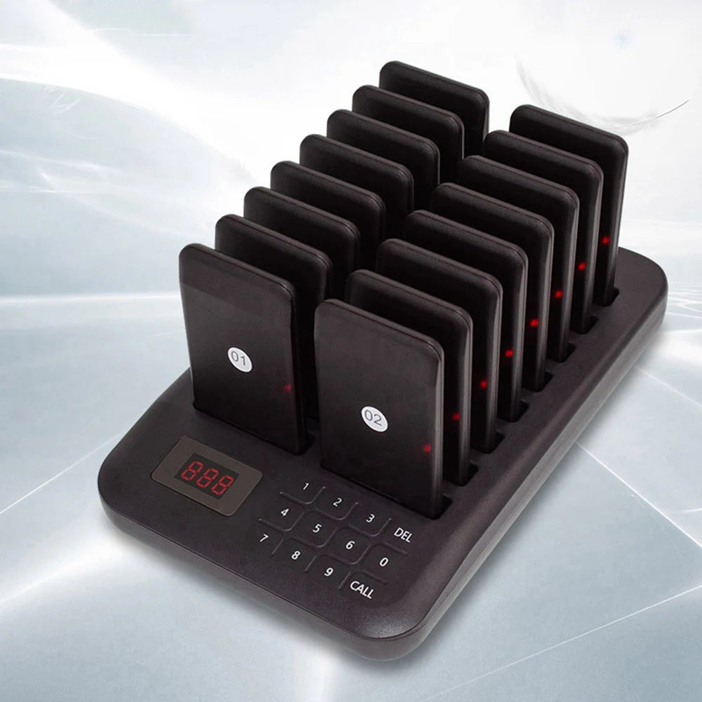 LIKE WISH Wireless Restaurant Pagers Calling System 16 Coasters Buzzer Vibrator Bell Receivers For Food Truck Bar Coffee EU Plug Oasis Select