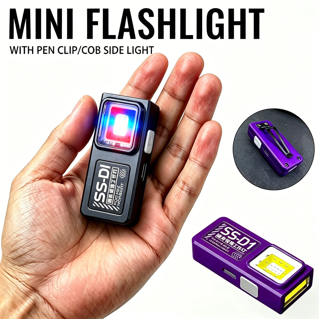 Mini COB LED Flashlight USB-C Rechargeable Magnetic Clip Pocket Lamp