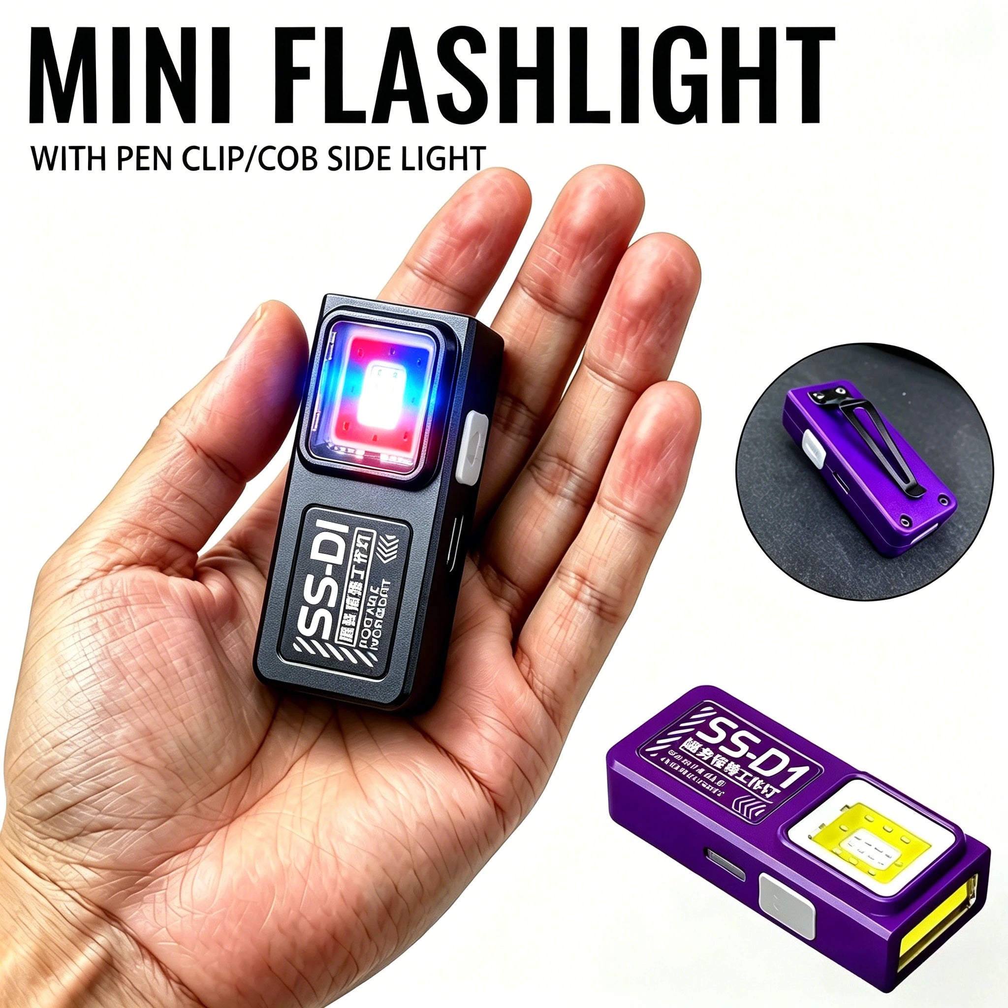 Mini COB LED Flashlight USB-C Rechargeable Magnetic Clip Pocket Lamp