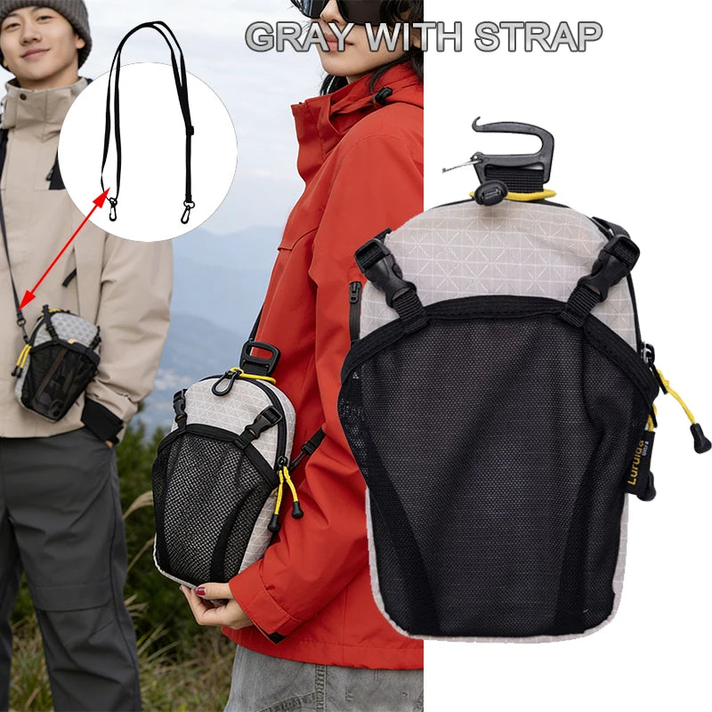 Water Bottle Holder Phone Pocket Outdoor Waterproof Adjustable Strap Nylon Backpack Shoulder Pouch for Cycling Hiking Camping Oasis Select A GRAY