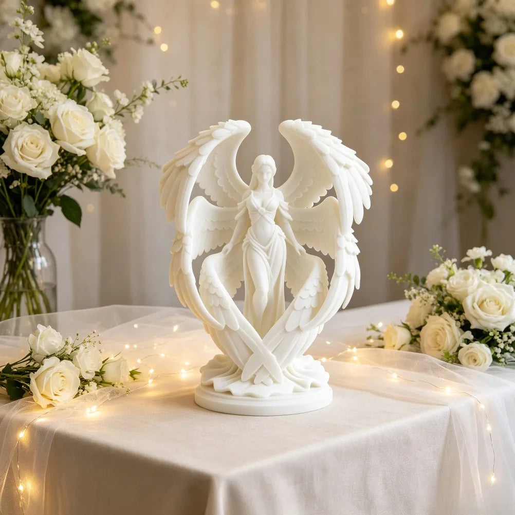 Six winged blazing angel Sculpture Matte 3D Print Peace Blessing Statue Fireplace Mantel Light Luxury Home Desktop Decor Gift Oasis Select