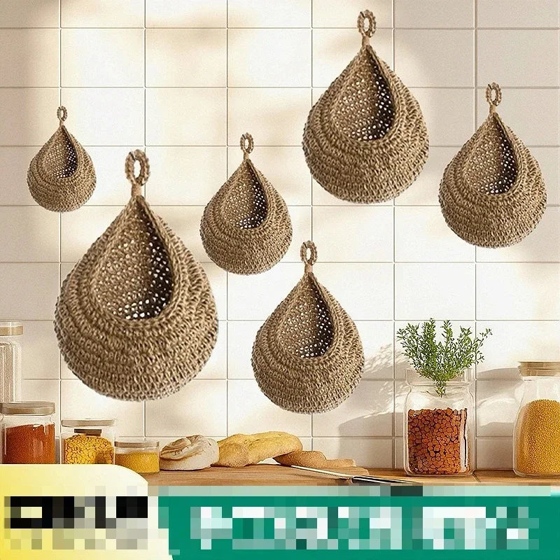 Hanging Water Droplet Net Bag Hanging Wall Vegetable and Fruit Storage Basket Handmade Cotton Rope Woven Bird's Nest Oasis Select