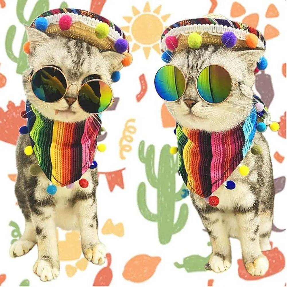 Mexican Pet Hat Scarf & Glasses Costume Set for Small Dogs Pet Costume Set Oasis Select