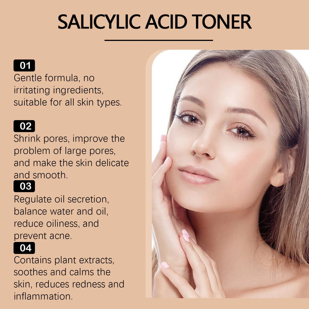 Salicylic Acid Toner for Acne Removing Control Oil Shrink Pores Remove Pimple Exfoliating Moisturizing Brighten Facial Toner Oasis Select