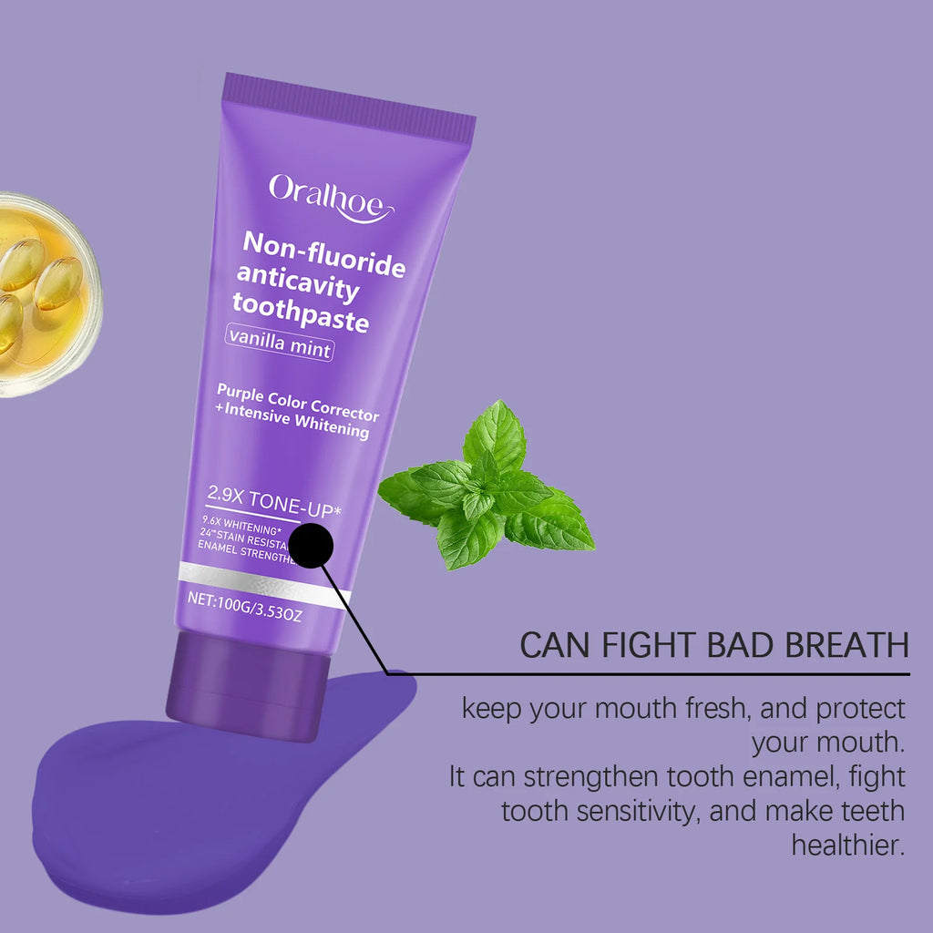 Oralhoe Purple Whitening Toothpaste – Vanilla Mint, Fluoride-Free Whitening Toothpaste Oasis Select
