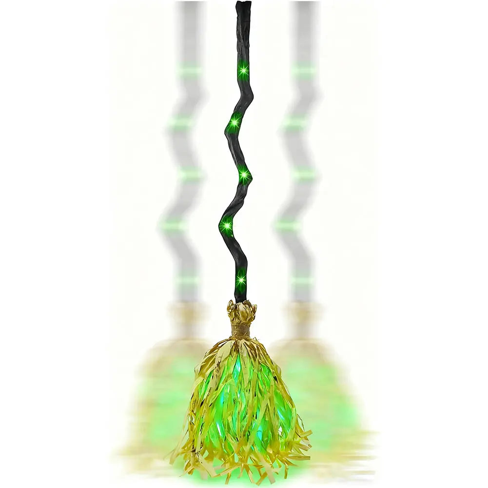 Animated Floating Witch Broom – Light-Up Halloween Decoration
