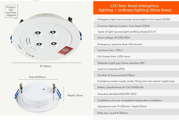 5W Recessed LED Emergency Downlight | 90-Min Backup IP30
