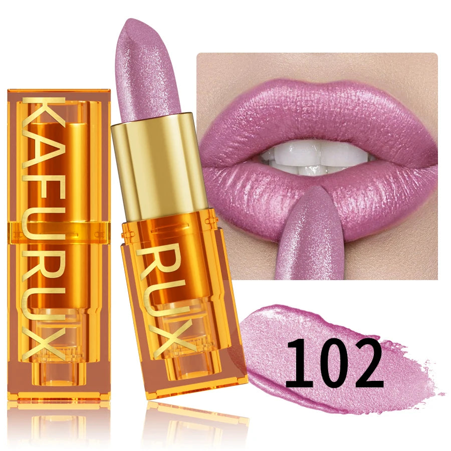KAFURUX 16-Color Glitter Metallic Lipstick – Long-Lasting Matte