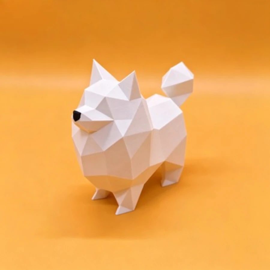3D Printed Low Poly Dog Figurine Set Geometric Animal Statue Desk Decor Cute Gift for Dog Lovers Modern Geometric Dog Decor Oasis Select Pomeranian