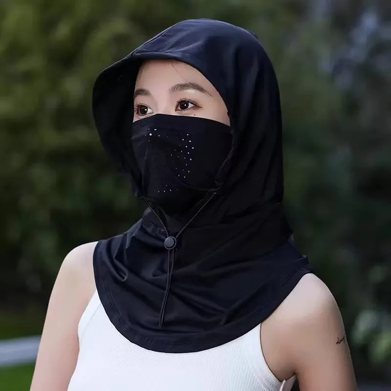 Sun Hat with Face Mask Neck Gaiter All in One for Women Summer Ice Silk Breathable UV Protection Cap for Driving Cycling Outdoor Oasis Select Black 1PC