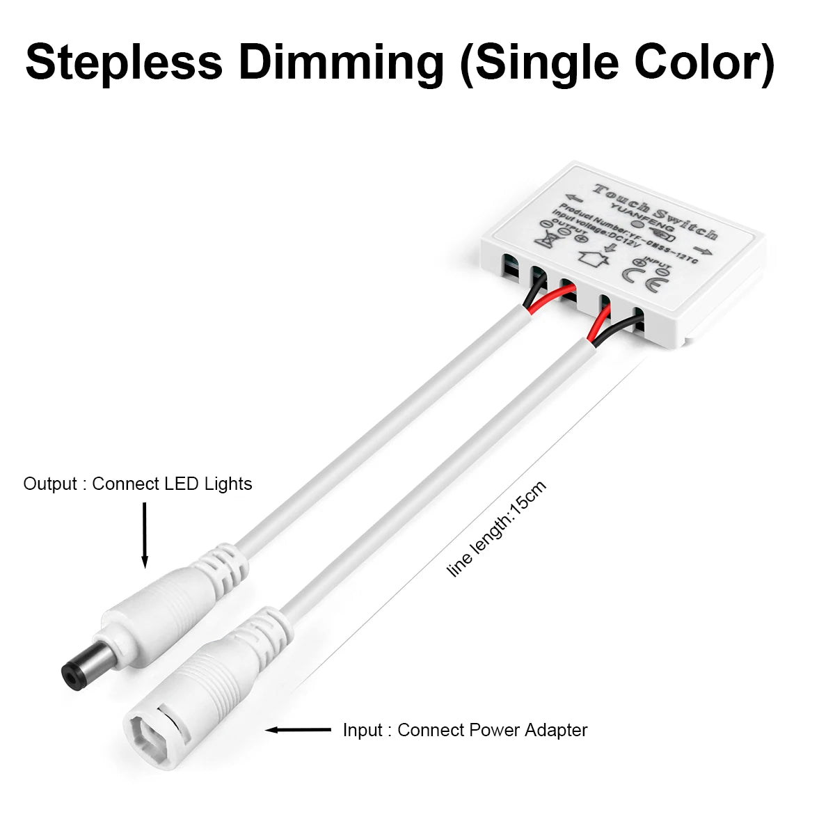 12V CCT Adjustable Stepless Dimming Touch Sensor Switch For Bathroom Mirror Backlight Decoration Mirror Lights LED Dimmer Switch Oasis Select DC Wire Single Color