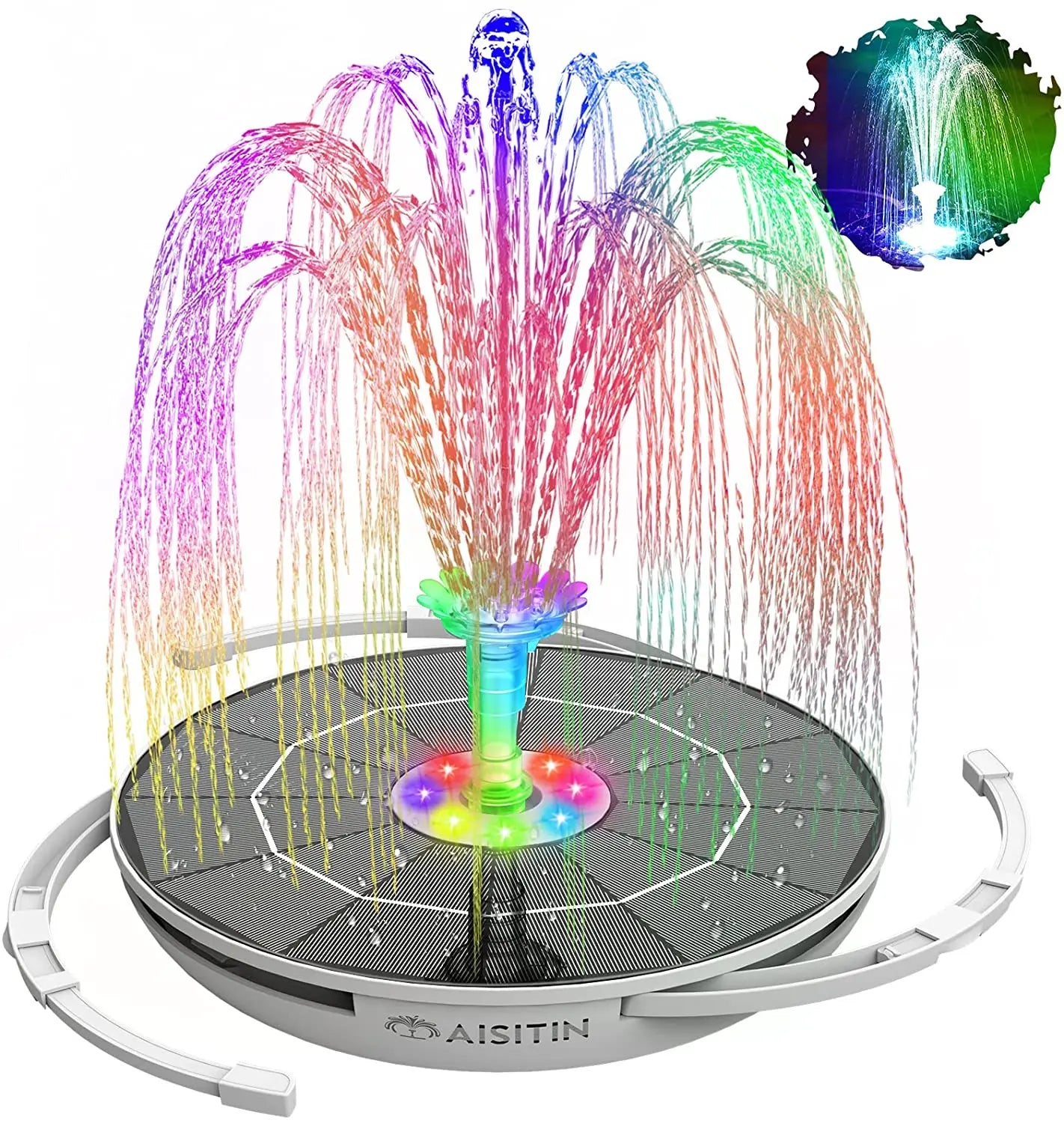 6.5W Solar Fountain Pump Built-in 5000mAh Battery, Solar Powered Water Fountain Pump with LED Lights for Pond, Garden Oasis Select black
