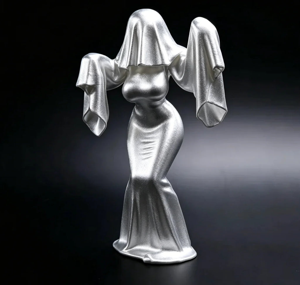 3D Printed Female Ghost Figurine Spooky Creative Ornament Unique Art Decor Personalized Home Space Decoration Craft Gift Oasis Select Silvery