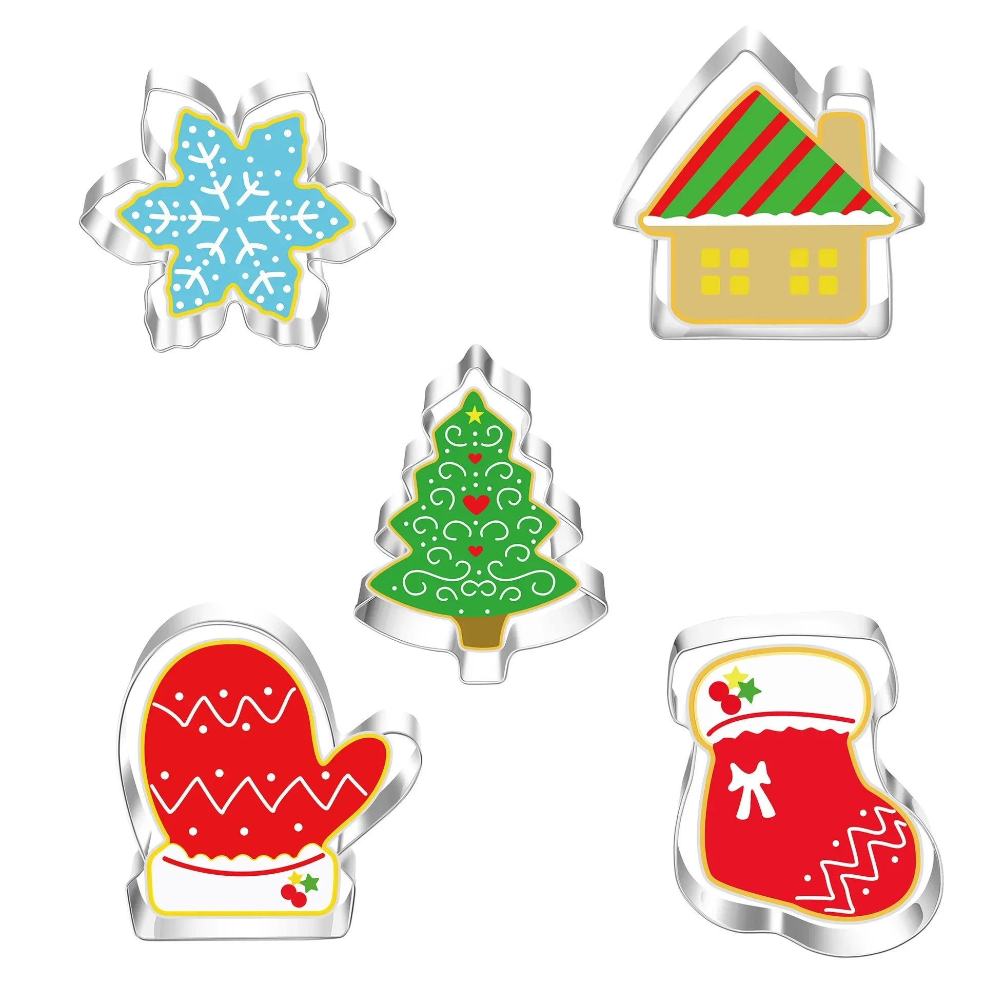 5Pcs Christmas Cookie Cutter Set Gingerbread Man Xmas Tree Biscuit Mold Stamp Christmas Party New Year Baking Accessories Oasis Select B