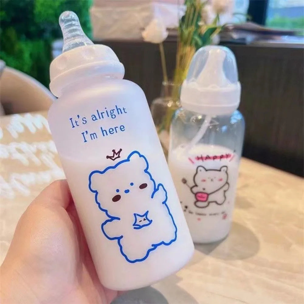400ml Cute Strawberry Bear Water Bottle 400ml Frosted Drinking Bottles Portable Leakproof Transparent Cup Girls Kids Adult Oasis Select Matte Blue