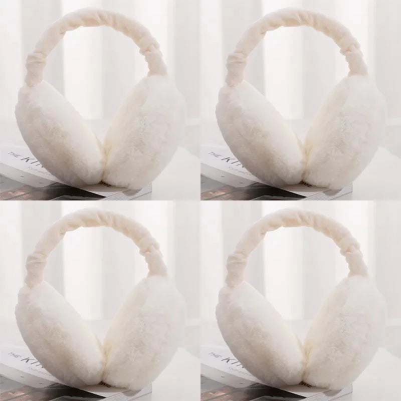 1/2/3/4pcs Solid Color Soft Plush Ear Warmer Winter Warm Earmuffs Fashion Ear Cover Outdoor Protection Ear-Muffs Folding Earflap Oasis Select 4pcs-White