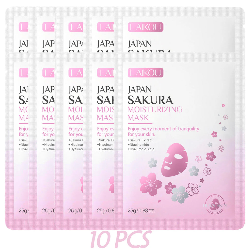 Laikou Sakura Hydrating Facial Mask Sheet Masks for Face Hydrating Shrinking Pores Moisturizing Face Masks Skin Care Cosmetics Oasis Select 10pcs