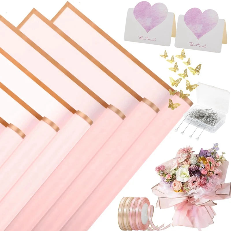40 Sheets Flower Wrapping Paper With 4 Rolls Flower Ribbons, 20 Cards, 36 Pcs 3D Gold Butterflies Oasis Select
