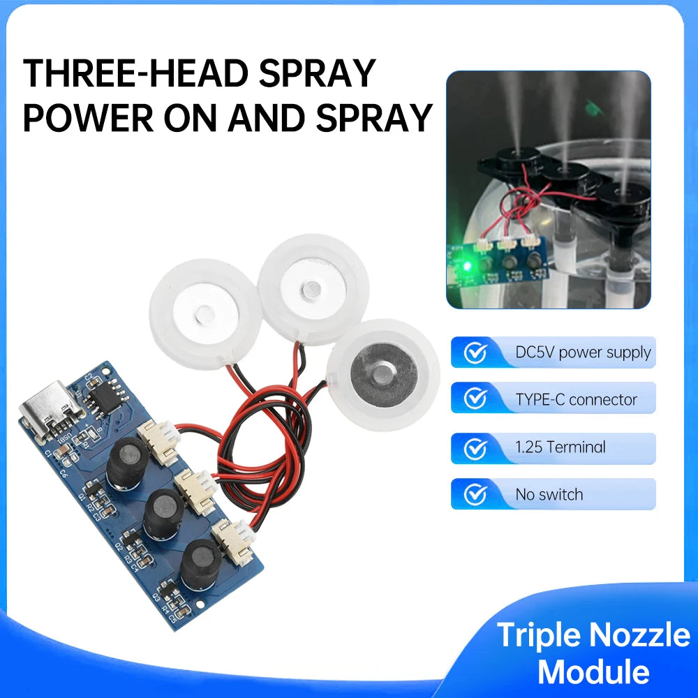 DC 5V Single Module Dual Spray Three Spray Electrified Direct Spray No Switch Ultrasonic Atomizer Humidifier Module Type C Oasis Select