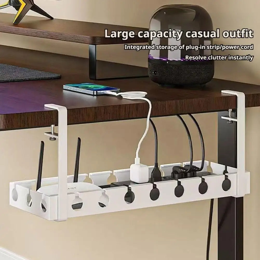 No-Drill Under-Desk Cable Management Tray | Retractable Metal