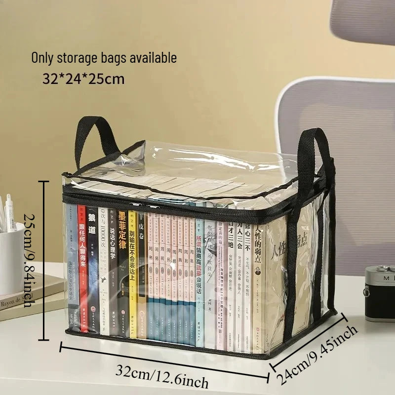 Large Capacity Clear Storage Tote Bag Waterproof Organizer with Reinforced Handles for Books Toys & Home Organization Oasis Select black middle
