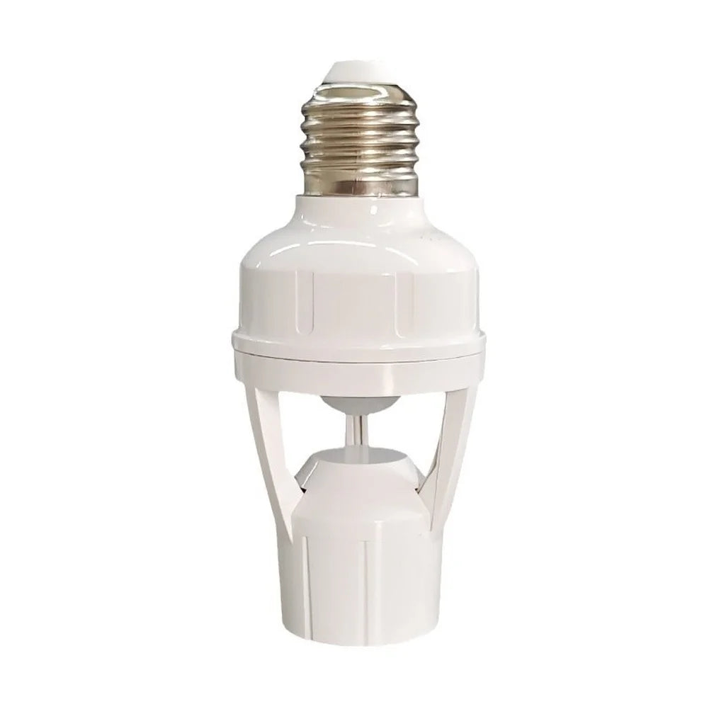 E27 Infrared Motion Sensor Lamp Holder Adjustable Delay Time 16-300s For LED Bulb Socket No Wiring Needed White ABS Oasis Select 1pcs