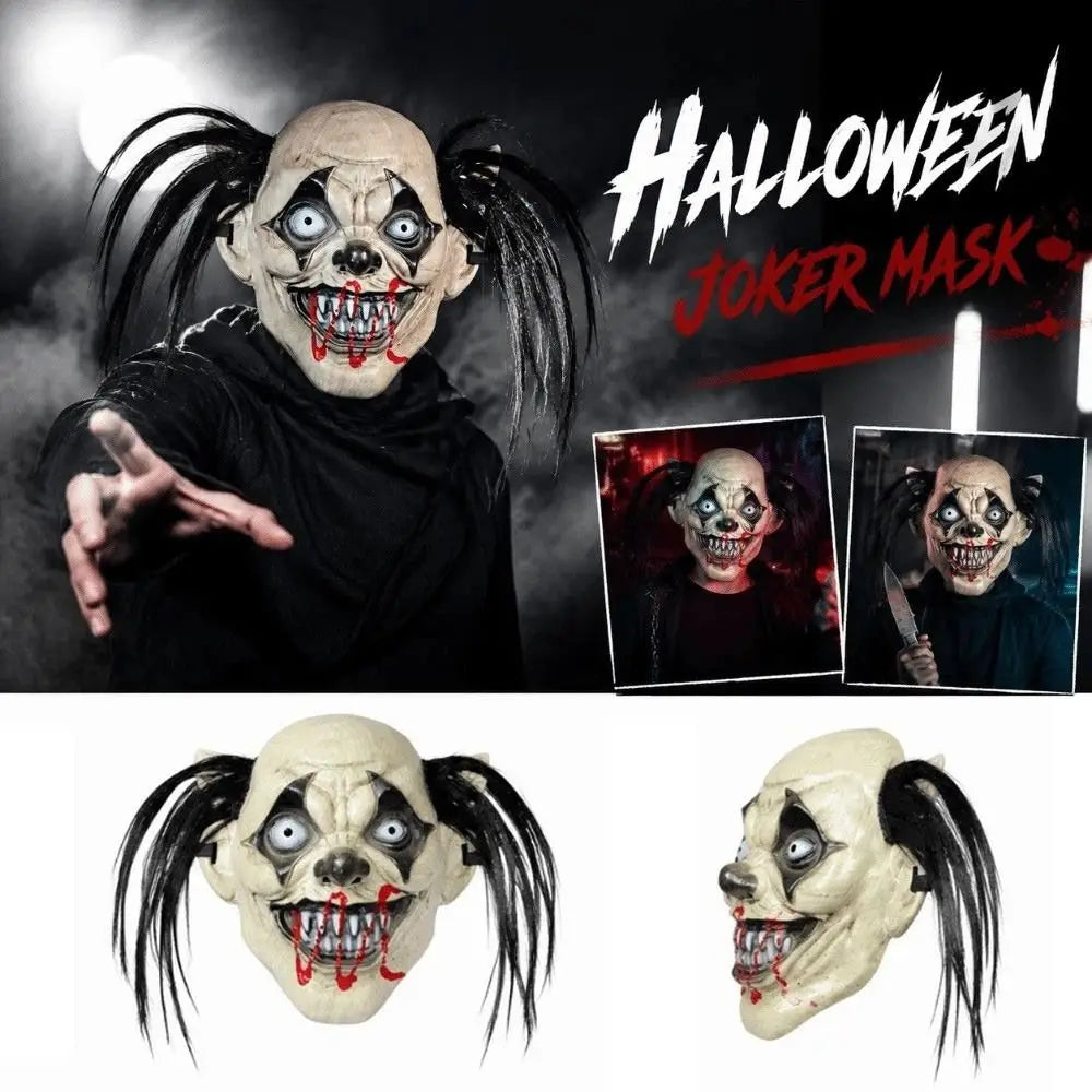 Facepiece Realistic Halloween Joker Mask Creativity Blood Scar Full Face Mask Funny Spooky Scary Joker Headgear Masquerade Oasis Select