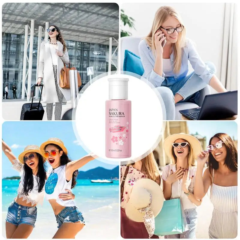 Liquid Makeup Remover 3 in 1 Sakura Facial Cleanser & Makeup Remover Gentle Exfoliation for Eye Lip & Face Makeup Gentle Oasis Select