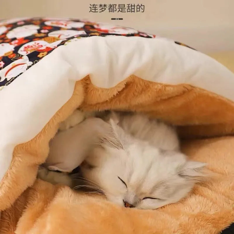 Cat Nest Winter Warm Cat Sleeping Bag Fully Enclosed Kitten House Deep Sleep Cat Quilt Japanese Style Quilt Dog House Oasis Select