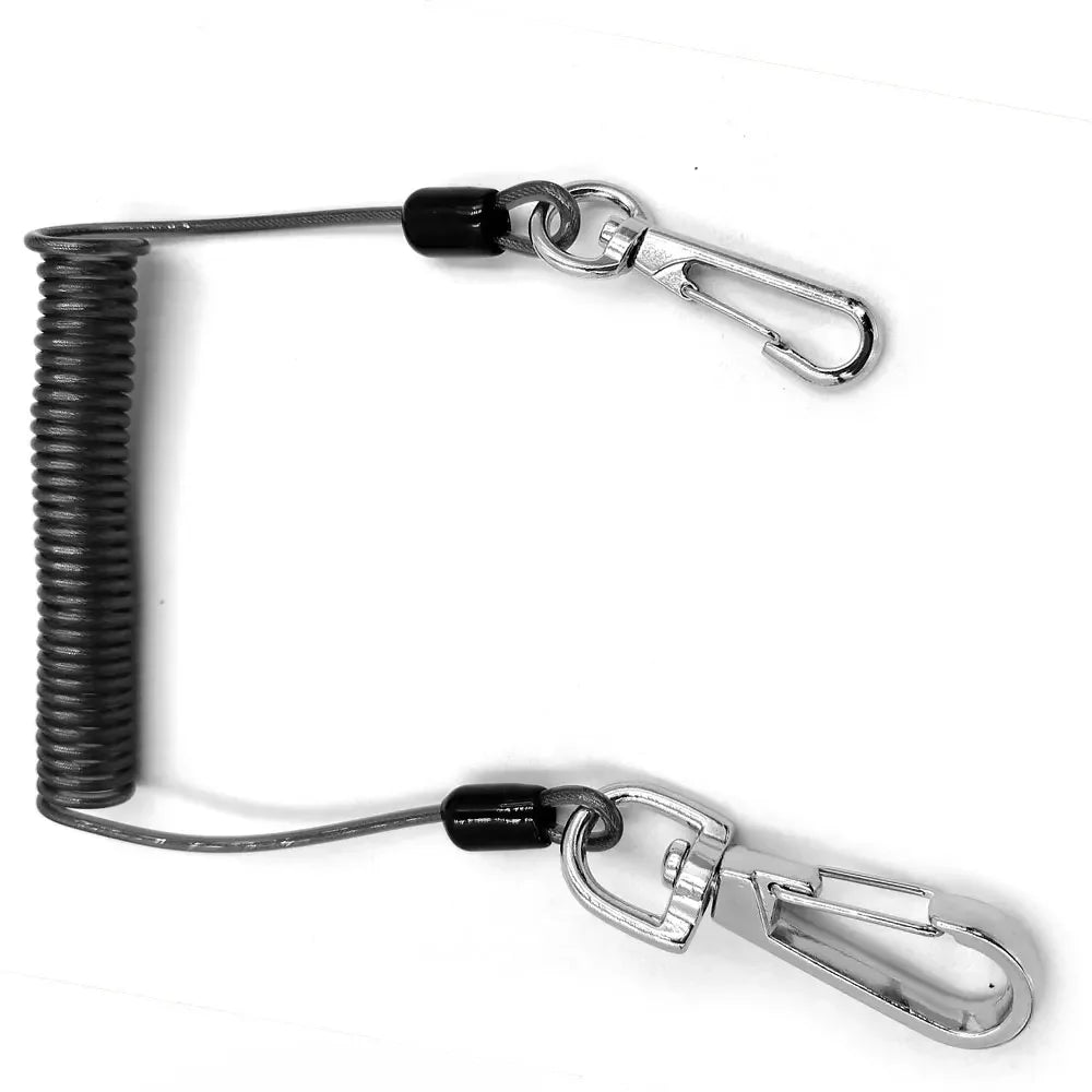 1.6Meters Stretch Stainless Steel Wire Core Fishing Lanyard with Carabiner Boating Retractable Safty Spring Coil Rope Oasis Select Black