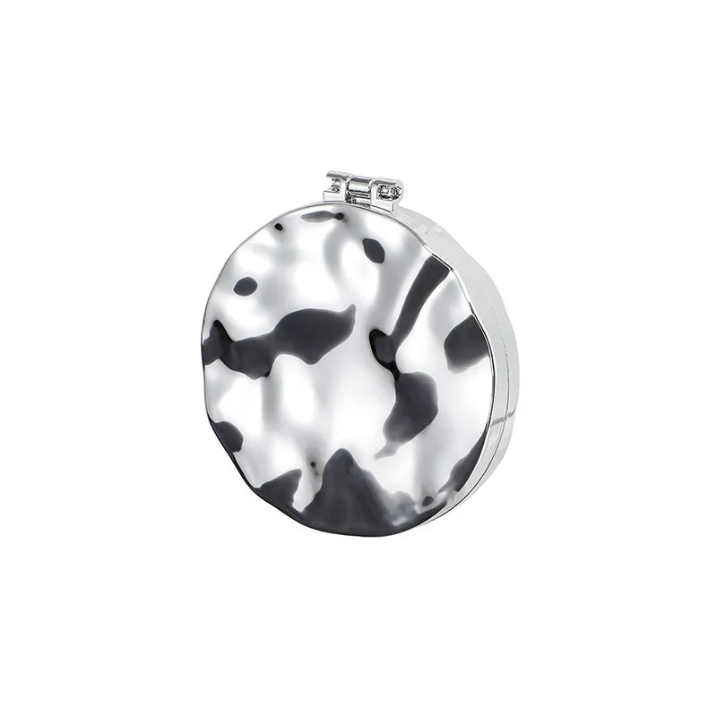 Mini Plating Makeup Mirror rotundity Double-sided Compact Mirror Foldable Handheld Vanity Mirror for Woman Girls Oasis Select Silver