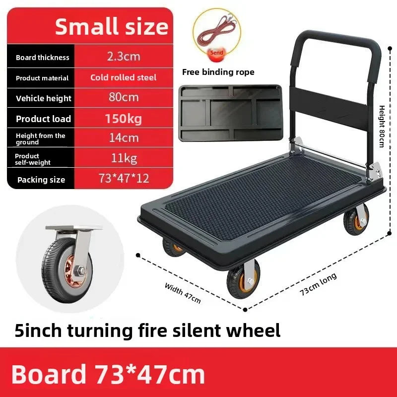 Multi-functional Silent trolley Steel trolley Pull goods Folding flatbed truck Small trailer Truck Supermarket storage Oasis Select Black-D-47-73-5