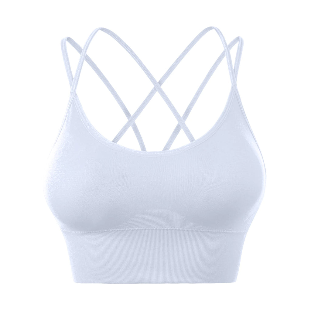 Wirefree Sports Bra Women's Sexy Back Shockproof Fitness Crisscross Brassiere Training Sports Running Yoga Tank Tops Sportswear Oasis Select White 34