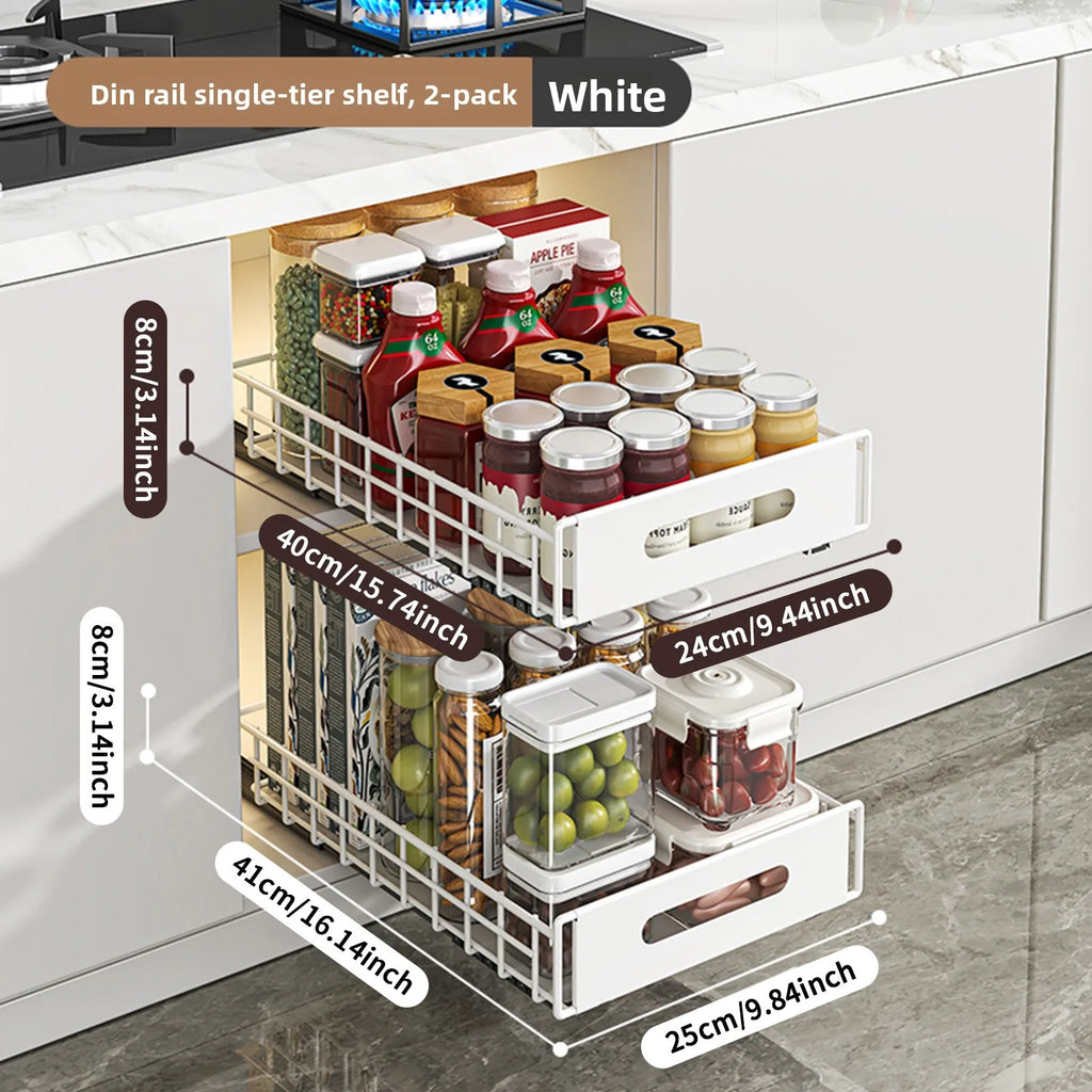 Kitchen Shelf Cabinet Pull Basket Layered Rack Seasoning Storage Sink Storage Super Deep Pull-out Shelf Oasis Select D White 2-piece set