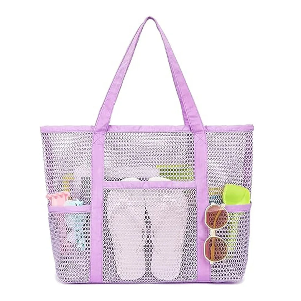Sand-Proof Storage Bag Comfortable Swimming Storage Bag Large Capacity Tote Sturdy Mesh Beach Tote Bag For Travel Storage Oasis Select Purple