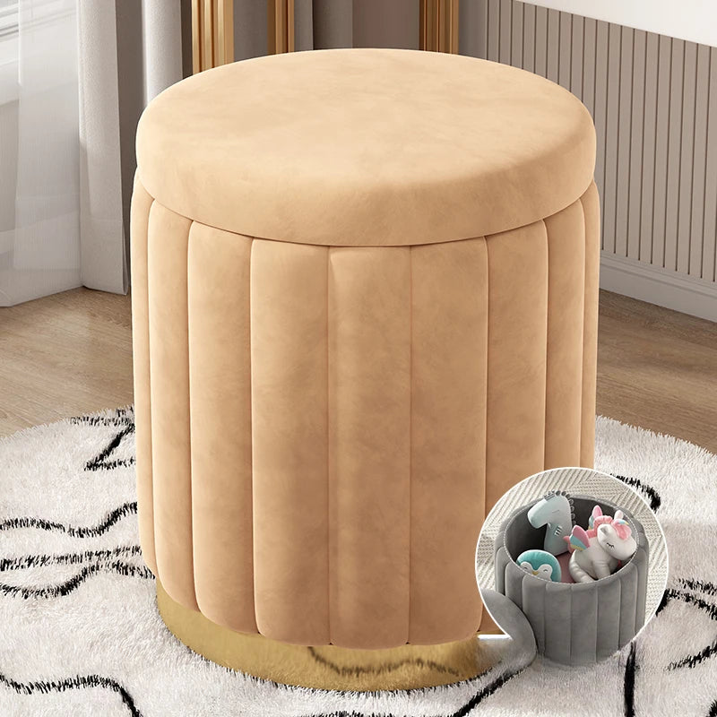 Makeup stool light luxury round stool chair bedroom Internet celebrity storage bench sofa stool dresser stool makeup chair small Oasis Select Yellow Storage