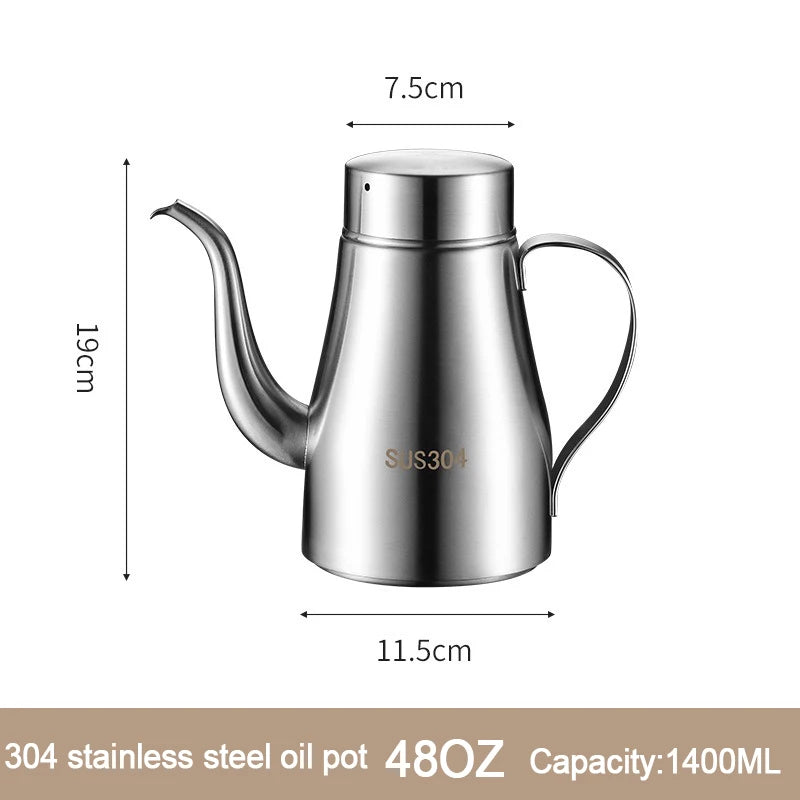 304 Stainless Steel Oil Pot Kitchen Oil Bottle Oil Tank Pot Household Edible Oil Pot Large Oil Tank Oil Pot Pouring Oil Bottle Oasis Select 48OZ
